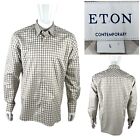 Eton Contemporary Mens Large 16 41 Dress Shirt Cotton Linen Blend Tan Checks