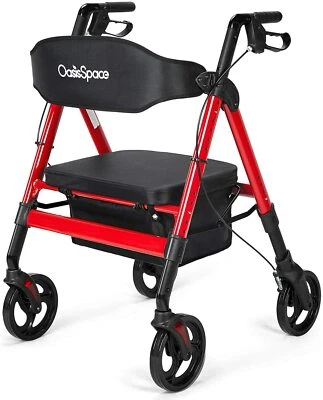 2026 OasisSpace Heavy Duty Rollator Walker Bariatric 500lbs Large Seat Red - Image 1 of 4