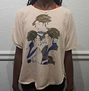 T-shirt donna cinese vintage anni 80 beige modellata taglia XL - Foto 1 di 3