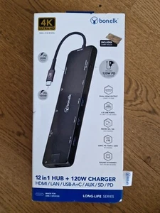 Bon.elk Long-Life USB-C 12-in-1 Multiport Powered Hub 4K HDMI/LAN w Power Black - Picture 1 of 1