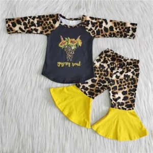 Kids Girls Western Spring Fall Bell Bottom Pants Outfit - Picture 1 of 10