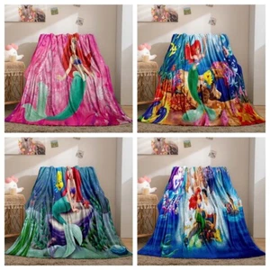 Girls 3D The Little Mermaid Flannel Blanket Bedroom Blanket Sofa Warm Blanket - Picture 1 of 11