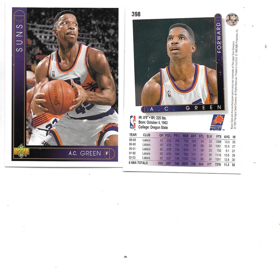 A.C. Green  1993-94 Upper Deck Basketball Card #398 BOGO FREE Suns - Image 1 of 1