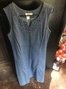 VTG Coldwater Creek Denim Maxi Dress With Real turquoise Accents! Size Small - Picture 1 of 5