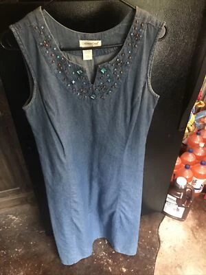 VTG Coldwater Creek Denim Maxi Dress With Real turquoise Accents! Size Small - Image 1 of 4