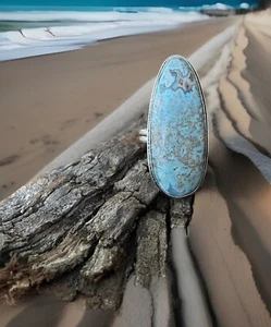 Size 8 Mexican Laguna Lace Agate Gemstone Ring - Sterling Silver plated -New - Picture 1 of 4