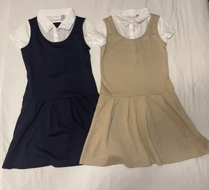 Lot of 2-Childrens Place Girls Lg 10/12 Polo Uniform Dress White Beige Navy NWT - Picture 1 of 4
