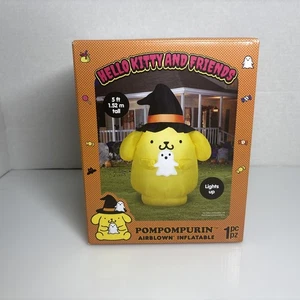 Hello Kitty Pompompurin Witch Hat & Ghost Light Up Halloween Yard Inflatable 5' - Foto 1 di 2