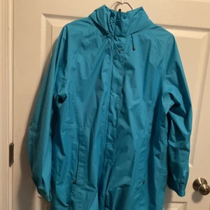 LL Bean Women’s Rain Jacket Xl Long Blue Waterproof Hooded Coat Style - Picture 1 of 9