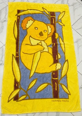 Tapete Hermes Paris coala amarelo azul algodão toalha de praia cobertor. - Imagem 1 de 4