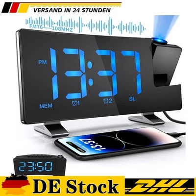 LED FM Radiowecker mit Projektion Digital Funkuhr Dimmbar Tischuhr Alarm USB-NEU - Bild 1 von 4