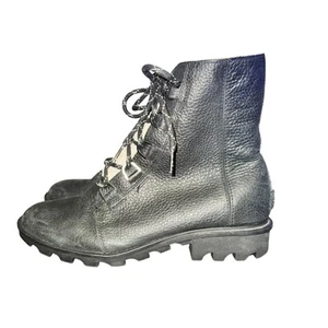 Acogedora bota Sorel Phoenix corta de encaje para mujer talla 10 de cuero negro forrada en piel de oveja - Imagen 1 de 8