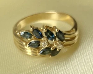 14 Karat Gelbgold Saphir & Diamant Ring - 0,123 Unzen - Gr. 5,5 - gestempelt & signiert - Bild 1 von 6