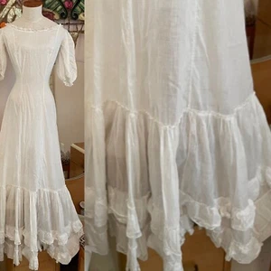 Antique Edwardian White Cotton Slip Petticoat Victorian Ruffled Underdress AS IS - Picture 1 of 10