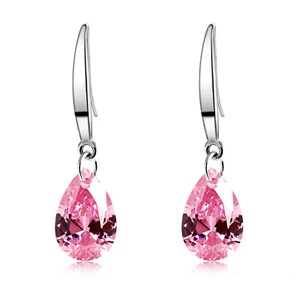 14k White Gold Plated 12mm Pear Shape Crystal Dangle Earring for Women - Picture 1 of 24