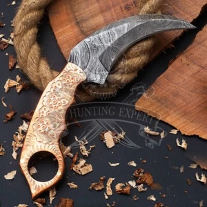 AU Custom Handmade Damascus Steel 230mm Full-Tang Deer Antler Karambit Knife - Picture 1 of 5