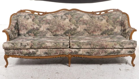 Stunning Louis XV French style sofa scenic tapestry wood frame mcm Cover