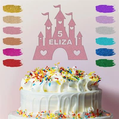 YOUNIQUE GIFTS Personalised Princess Castle Fairy Cake Topper Glitter Party Birthday Name Age