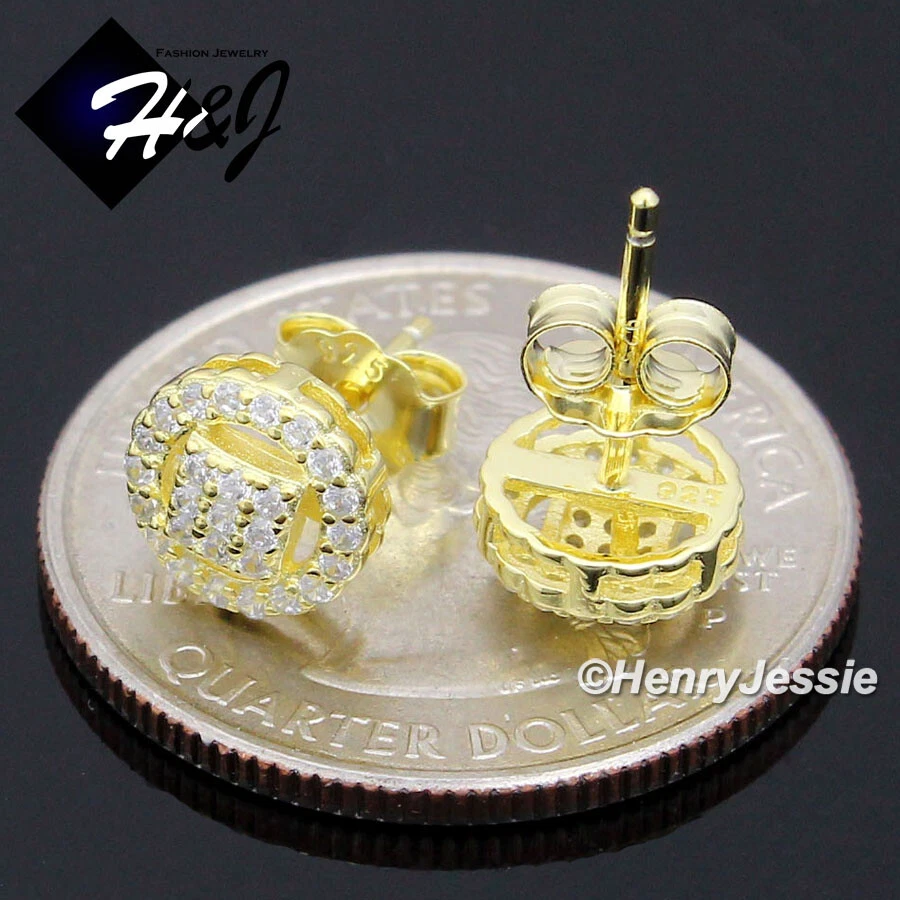 925 STERLING SILVER ICY BLING CZ GOLD PLATED/SILVER 7MM ROUND STUD EARRING*E232 - Image 1 of 1