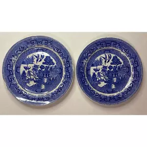 Set Of 2 W. RIDGWAY Vintage BLUE WILLOW SEMI CHINA ENGLAND PLATES 7.5" 1913 - Picture 1 of 9