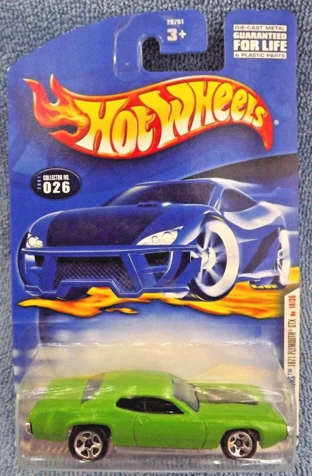 2001 Hot Wheels #26 First Editions 14/36 1971 PLYMOUTH GTX Green w/Chrome 5 Sp - Image 1 of 4