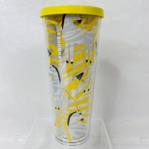 Vaso de copa fría Starbucks amarillo a rayas cebra 24 oz Venti SIN PAJITA con tapa y etiqueta - Imagen 1 de 8