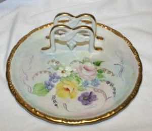 Antique Porcelain Breakfast Serving Dish Plate Toast Holder Floral w/ Gold Trim - Picture 1 of 4