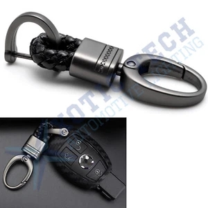 Black Alloy Key Lock Short Leather Braided Strap Ring Key Holder Keychain Ring - Picture 1 of 5
