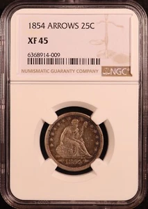 1854 "Arrows" Seated Liberty Quarter - NGC XF45 - Pretty Album Toning! Popular! - Picture 1 of 8