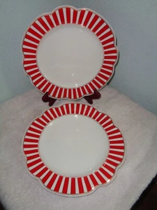 8 GRACE'S TEAWARE Josephine Red & White Christmas Dinner Plates Candy Cane - Picture 1 of 3