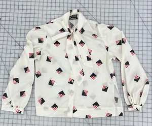 Vintage Joyce Sportswear Long sleeve Blouse Neck Tie Black Red Square Pattern I3 - Picture 1 of 9
