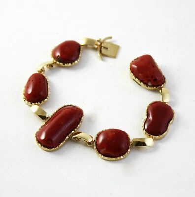 Bracciale con pepite di corallo rosso sardo montate su argento dorato 925 - Immagine 1 di 2