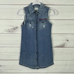 Hudson Dress Bianca Snap Front Denim Embroidered Girls Size M Blue. - Picture 1 of 13