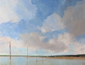 ORIGINAL MALCOLM LUDVIGSEN Pilgrim Holy island Lindisfarne tyne & wear PAINTING - Picture 1 of 1