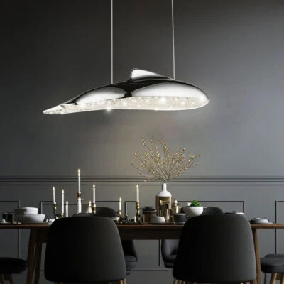 Lampadario Pendente Lampada Da Soggiorno Argento Cromo LED H 120 Cm - Immagine 1 di 4