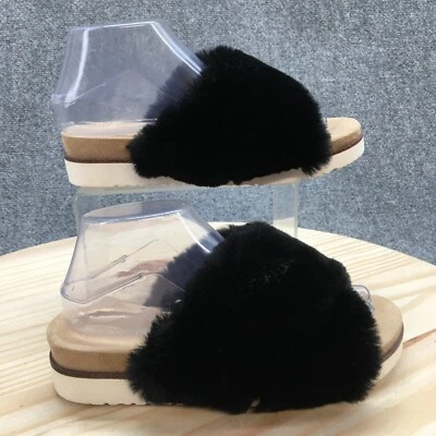 Kensie Sandals Womens 7 M Daine Slip On Slides Black Faux Fur Comfort Open Toe - Image 1 of 4