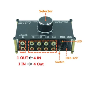 Audio Signal Switcher 4 Input 1 Out hifi stereo RCA Switch Splitter Selector Box - Picture 1 of 5