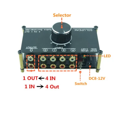 Audio Signal Switcher 4 Input 1 Out hifi stereo RCA Switch Splitter Selector Box - Image 1 of 4