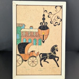Vintage MCM Gravel Pebble Rock Art Framed Picture Horse Carriage 12.5" x 18.75" - Picture 1 of 15