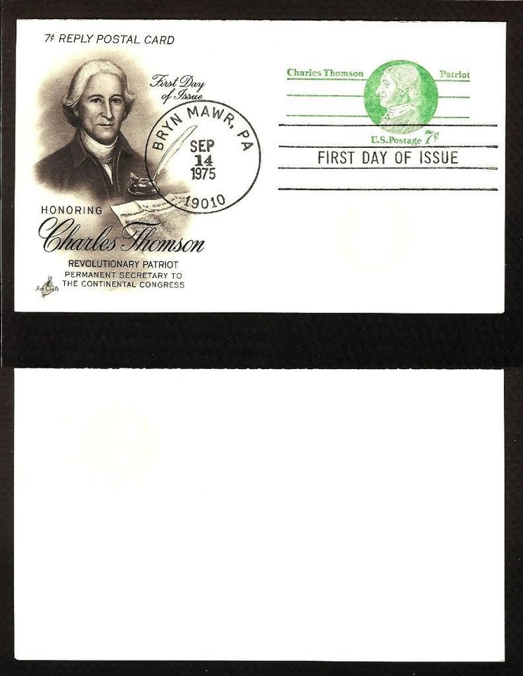 FIRST DAY COVER #UY25 Thomson 7c + 7c Reply Post Card ARTCRAFT U/A FDC 1975 - Image 1 of 1