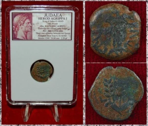 Moneda Antigua Judea Prutah HERODES AGRIPA I Jerusalén Casa de la Moneda Nombrada por Calígula - Imagen 1 de 4