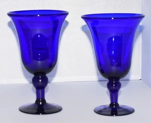 Victor Carranza Mexican Handblown Cobalt Atlantis Paradise 7" Stem Glass Goblets - Picture 1 of 5