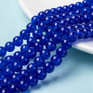 Z  Bead Lot 5 str round crackle glass Blue 8mm Spray Painted  Beads Strands  RY8 - Picture 1 of 4
