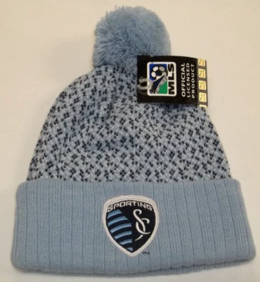 Adidas MLS Sporting Kansas City Puño y Pom Sombrero Tejido - Niñas Talla 7-14 - Nuevo Foto 1 de 2