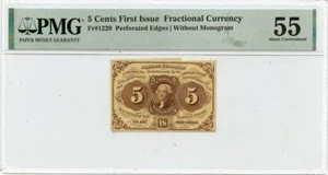 First Issue 5 Cents Fractional Currency Without Monogram Fr# 1229 PMG AU55 - Picture 1 of 2