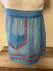 Vintage KITCHEN Half APRON Sheer Blue Nylon Pocket - Picture 1 of 4