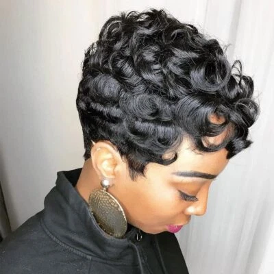 Short Wavy Human Hair Wigs Pixie Cut Wigs for Black Women Short Black Cute Wigs - Image 1 of 4