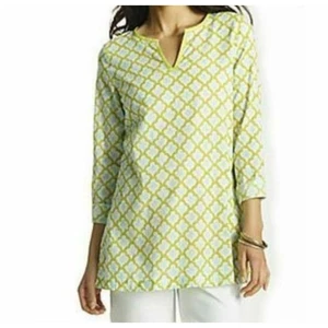 J Jill leichte Tunika mit Schlitzausschnitt grünes Motiv Gr. XL Pure Jill - Bild 1 von 8