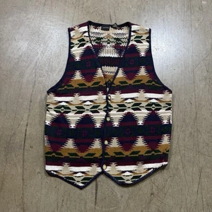Vintage Structure Cardigan Knit Sweater Vest Men's Large Multicolor Stripes Y2K - Picture 1 of 7