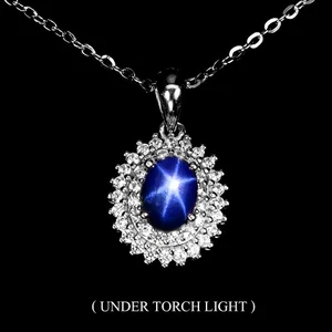 925 Sterling Silver Necklace Oval Star Sapphire 7x5mm Gemstone Jewelry 18 Inches - Picture 1 of 13